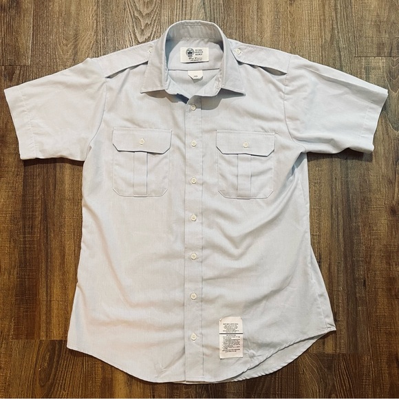 Military‎ Blue Button Down Shirt with Short Sleeves Men’s 16R - Picture 1 of 8